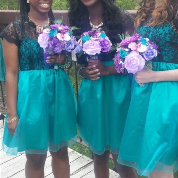 Custom made Teal & Black Dress - Picture 6 of 6